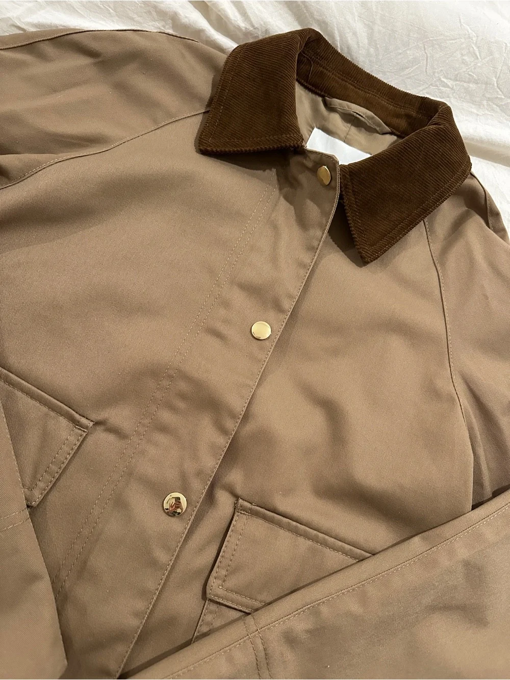 Classic Brown Utility Jacket with Contrast Corduroy Collar - Picture 2 of 6
